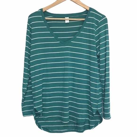 OLD Navy Luxe Green teal  Striped V Neck Long Sleeve shirt M - Picture 1 of 9